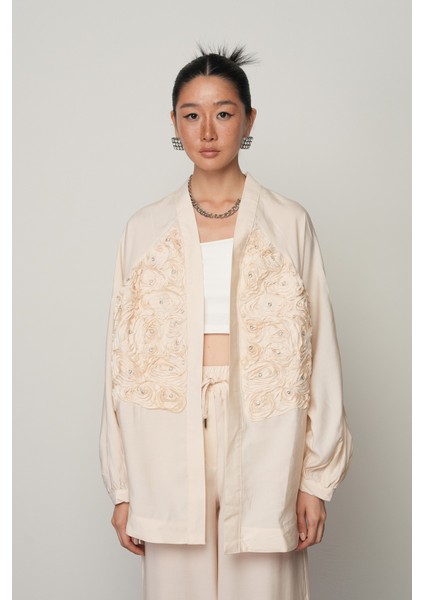 Kadın Önü Gül Işlemeli Düz Renk Kimono fiyatları