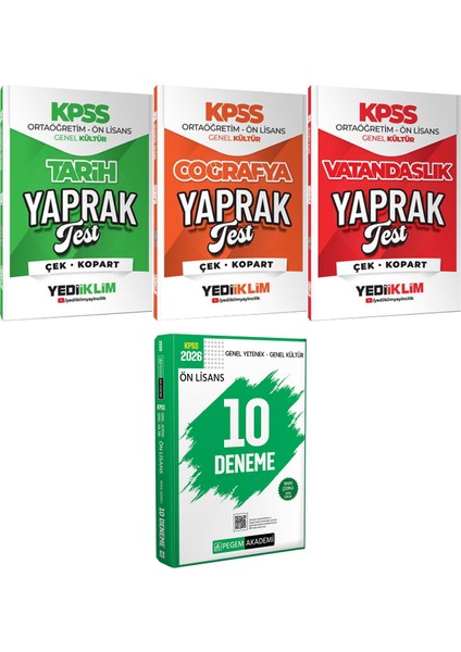 Ortaöğretim Ön Lisans Tarih Coğrafya Vatandaşlık Yaprak Test - 2026 Kpss Ön Lisans Çözümlü 10 Deneme