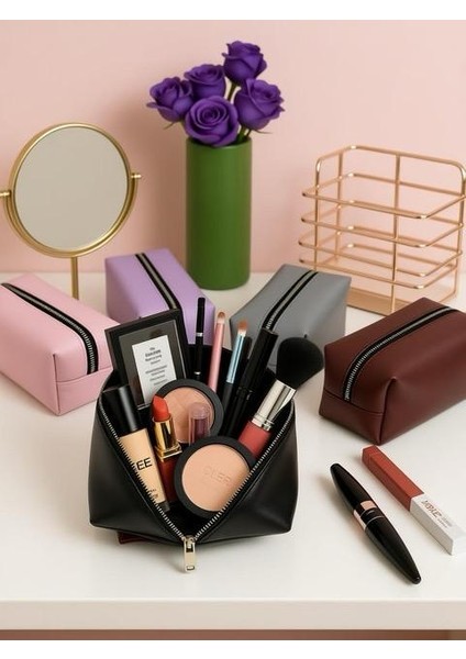 Makyaj Kozmetik Çantası - Kalemlik Büyük Boy Seyahat Şık Makyaj Çantası Tek Bölmeli modelleri