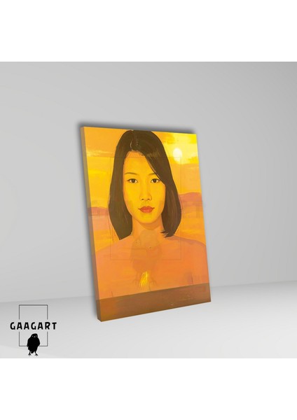 Tekli Dikey Kanvas Tablo Sarı Fon ve Asyalı Kadın fiyatları