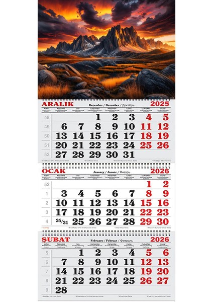 2026 Yılı Gemici Takvimi- Kızıl Gökyüzü ve Dağ Manzarası