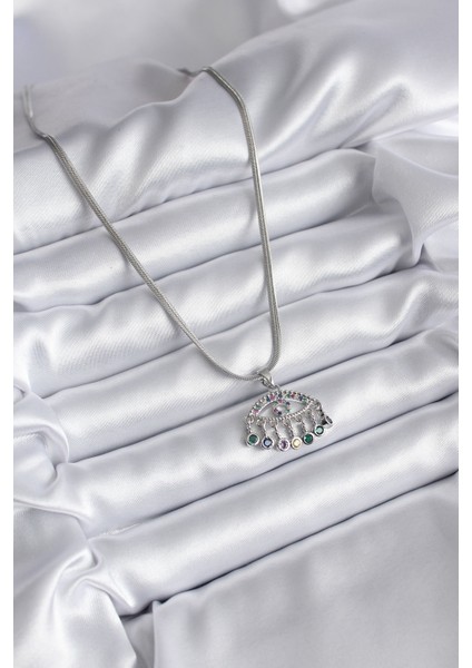 316L Çelik Gümüş Renk Italyan Zincir Zirkon Taşlı Göz Figür Kadın Ke fiyatları