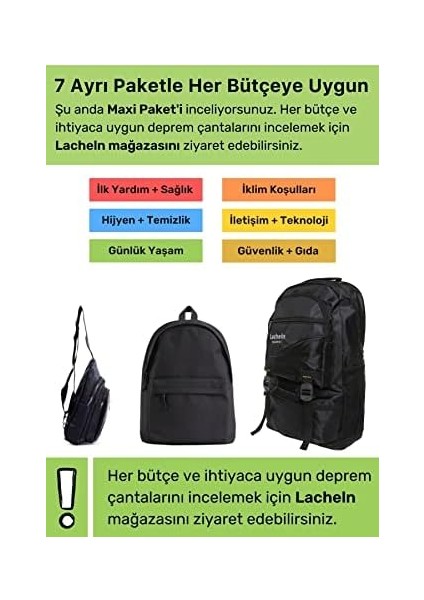 Lacheln Orijinal Maxi Paket Tam Kapsamlı Hazır Deprem Çantası Afet Için Ilk Yardım Acil Durum Yaşam Seti modelleri