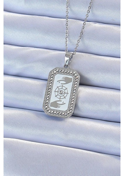 316L Çelik Zincir Gümüş Renk Mineli Zirkon Taşlı Göz Figür Tarot Ke