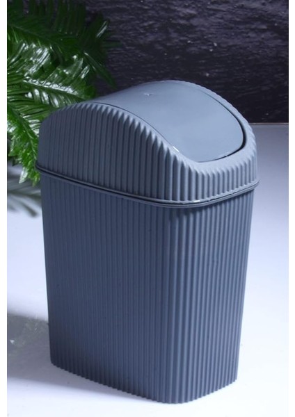 Kitchen Mini Pratik Kapaklı Banyo ve Mutfak Tezgah Üstü Çöp Kovası Ev Ofis Çöp Kutusu 2,5 Lt Antrasit 18 x 23