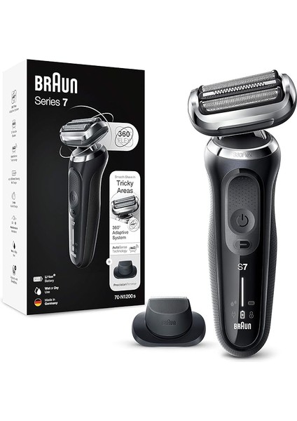 Sakal Giyotin, Wet & Dry, Şarj Edilebilir, Kablosuz Folyo Razor, Gümüş, 70-N1200S ile Erkekler Için Braun Series 7 Tıraş Makinesi