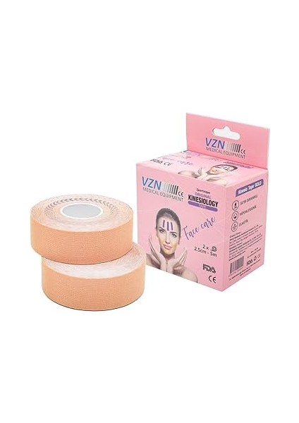 Facetape Yüz Germe ve Kırışıklık Rehabilitasyon Bandı | Hipoalerjenik |%100 Pamuk | 2 Adet | 2,5 cm x 5 M fiyatları