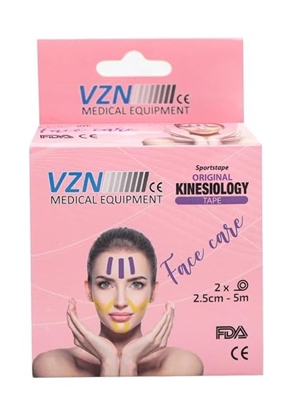 Facetape Yüz Germe ve Kırışıklık Rehabilitasyon Bandı | Hipoalerjenik |%100 Pamuk | 2 Adet | 2,5 cm x 5 M fırsatları