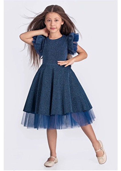 Kız Çocuk Abiye Elbise Tül Detaylı Simli Dar Kalıp Özel Günler İçin Şık Stil indirimleri
