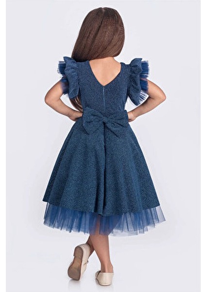 Kız Çocuk Abiye Elbise Tül Detaylı Simli Dar Kalıp Özel Günler İçin Şık Stil