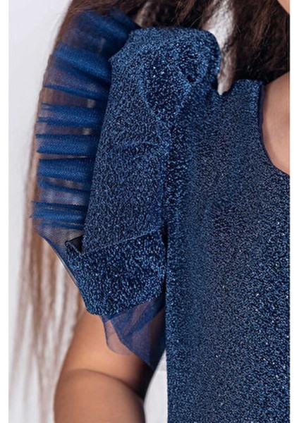 Kız Çocuk Abiye Elbise Tül Detaylı Simli Dar Kalıp Özel Günler İçin Şık Stil