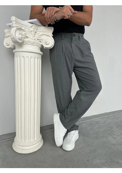 Erkek Antrasit Pileli Baggy Kumaş Pantolon modelleri
