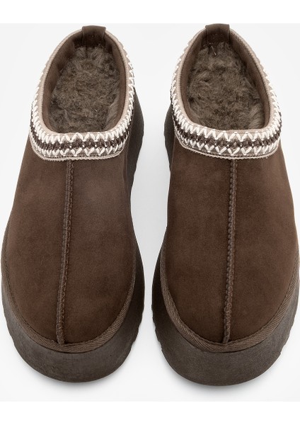 Kadın Içi Kürklü Kalın Taban Önü Kapalı Günlük Kışlık Terlik Furenta Kahve Süet