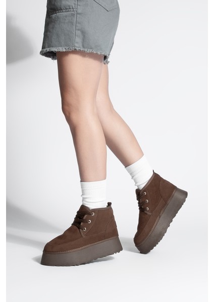 Kadın Kalın Taban Acı Kahve Içi Kürklü Günlük Bot Mariva Kahve Süet fırsatları