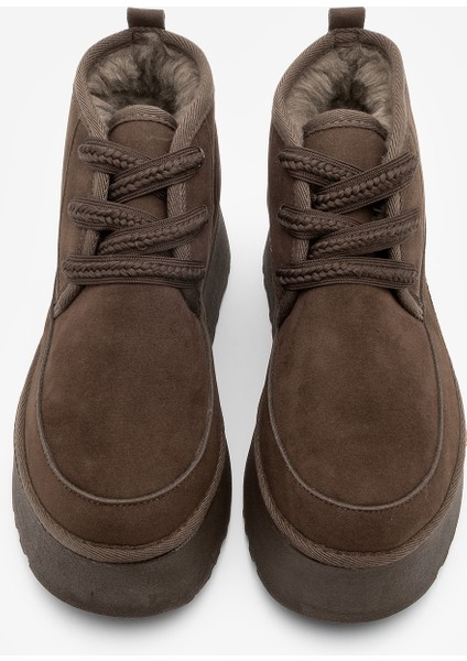 Kadın Kalın Taban Acı Kahve Içi Kürklü Günlük Bot Mariva Kahve Süet