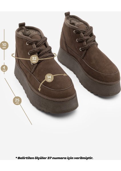Kadın Kalın Taban Acı Kahve Içi Kürklü Günlük Bot Mariva Kahve Süet