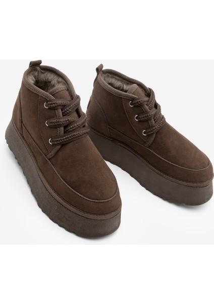 Kadın Kalın Taban Acı Kahve Içi Kürklü Günlük Bot Mariva Kahve Süet