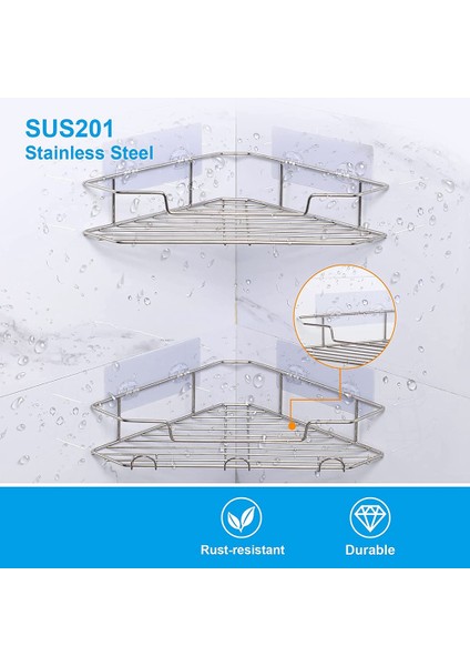 Kancalı Duş Köşesi, Yapışkanlı Duş Rafı Paslanmaz Çelik Duş Depolama Organizatör Duvara Monte 2 Paket (Yurt Dışından) fırsatları
