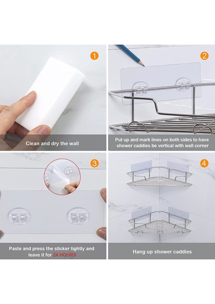 Kancalı Duş Köşesi, Yapışkanlı Duş Rafı Paslanmaz Çelik Duş Depolama Organizatör Duvara Monte 2 Paket (Yurt Dışından) indirimleri