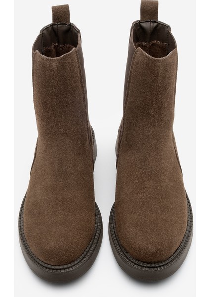 Kadın Çift Lastikli Chelsea Günlük Bot Panve Kahve Süet