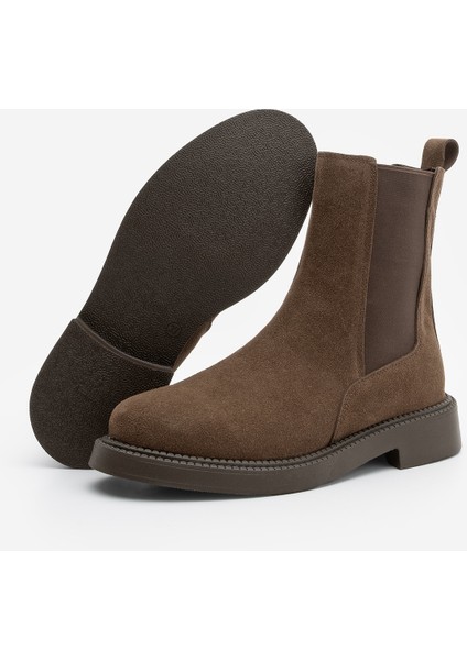 Kadın Çift Lastikli Chelsea Günlük Bot Panve Kahve Süet