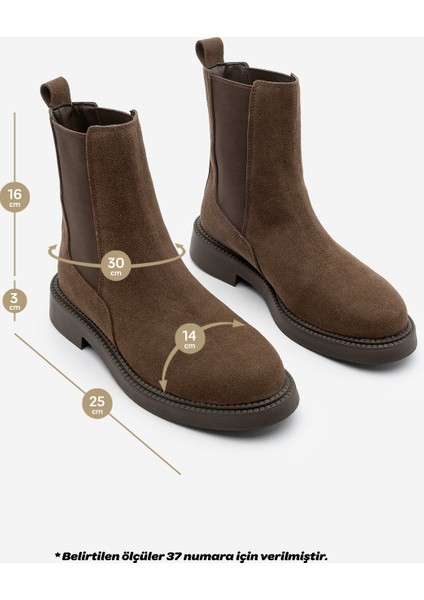 Kadın Çift Lastikli Chelsea Günlük Bot Panve Kahve Süet