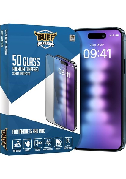 Labs Buff iPhone 15 Pro Max ile Uyumlu 5d Glass Ekran Koruyucu, Şeffaf