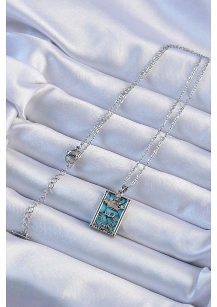 bulurum 316l çelik zincir gümüş renk zirkon taşlı mavi mermer desenli taç model tarot ke fiyatları