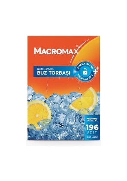 Macromax Kilitli Sistem Buz Torbası 196 Adet Buz Küpü, Sızdırmaz Pratik Kullan-At Buz Kalıbı Poşeti