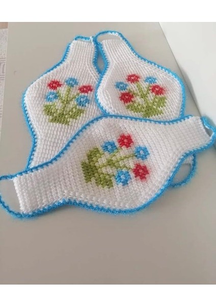 El Örgüsü Çiçek Desenli Lif Takımı – 6'lu El Emeği Çeyizlik Banyo Lifi