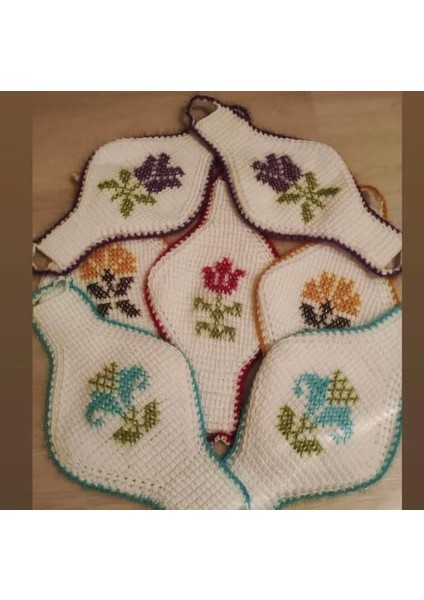 El Örgüsü Çiçek Desenli Lif Takımı – 6'lu El Emeği Çeyizlik Banyo Lifi modelleri