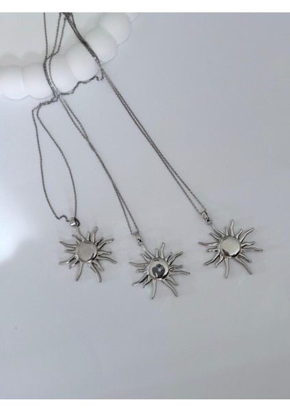 Özel Seri Güneş Figürlü Çelik Gümüş Renk Kolye indirimleri