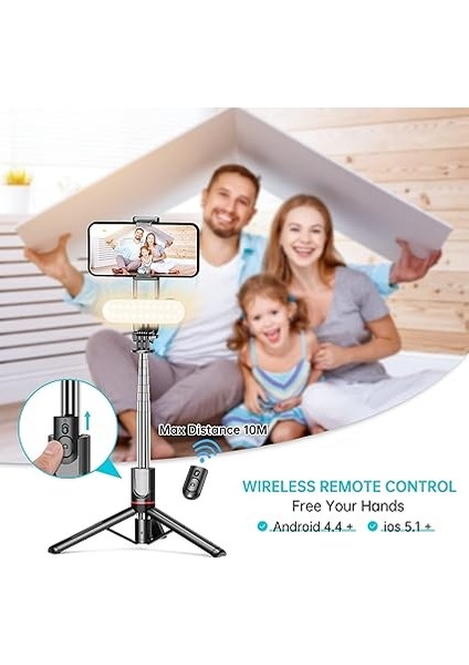 Dolgu Işıklı Sabit Selfie Çubuğu Tripod, Iphone, Samsung, Huawei, Sony ve Diğer Akıllı Telefonlar Için Kablosuz Uzaktan Kumandalı 360 ° Dönebilen Genişletilebilir Cep Telefonu Tripodu fırsatları