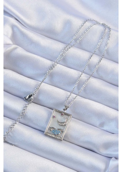 316L Çelik Zincir Gümüş Renk Zirkon Taşlı Ay Figürlü Tarot Ke fiyatları