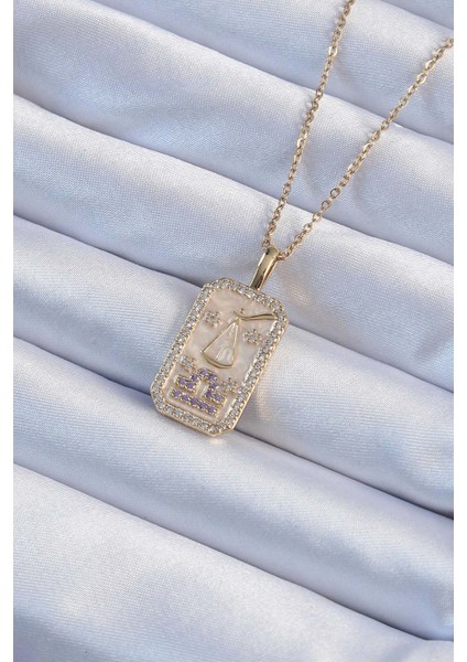 bulurum 316l çelik zincir altın renk lila zirkon taşlı tarot ke