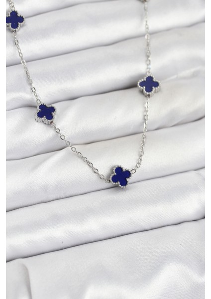 316L Çelik Zincir Gümüş Renk Lacivert Baby Boy Yonca Kadın Ke