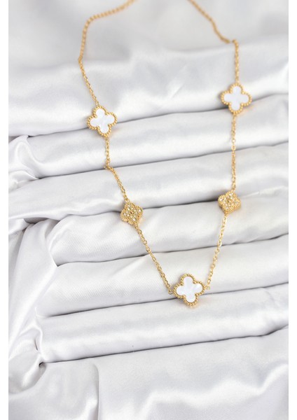 bulurum 316l çelik zincir gold renk beyaz ve zirkon taşlı yonca kadın ke fiyatları