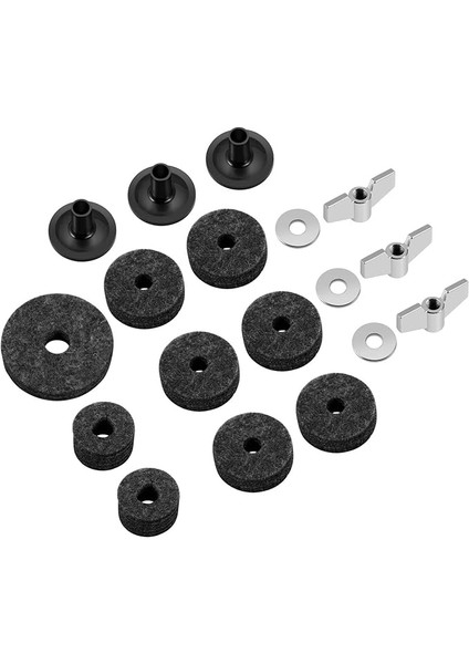 18 Parça Cymbal Keçe Pedler Pullar Cymbal Stand Kılıfı Hi Hat Davul Aksesuar Parçaları Yedek Donanım Paketi, Davul Seti Debriyaj Keçe Kanat Somunları Pul Bardak, Taban Standı Cymbal Istifleyici (Gri)