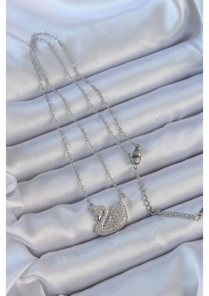 316L Çelik Zincir Gümüş Renk Zirkon Taşlı Kuğu Ke fiyatları