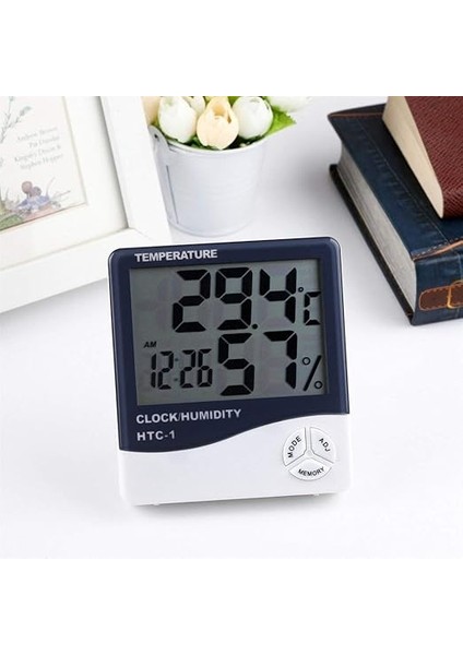 Hans Creatıon Ds Enterprise | (Htc-1) Oda Termometresi, Nem Kuluçka Ölçer ve Doğru Sıcaklık Göstergeli Duvara Montaj LED Dijital Alarm Saat Monitörü Iç Mekan/dış Mekan (Htc-1) / (004)