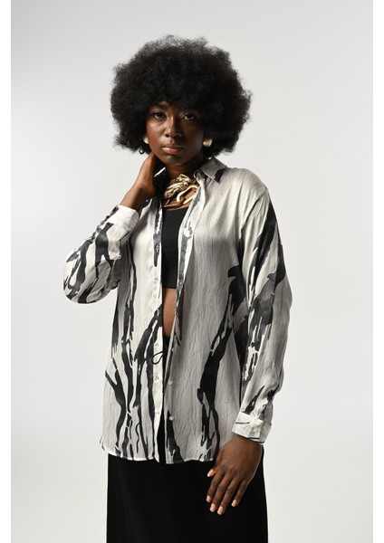 Kadın Şerit Desenli Oversize Kesim Gömlek fiyatları
