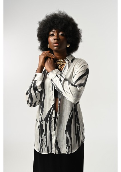 Kadın Şerit Desenli Oversize Kesim Gömlek modelleri