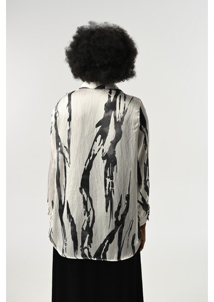 Kadın Şerit Desenli Oversize Kesim Gömlek indirimleri