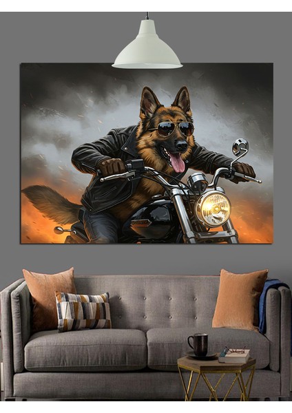 Motosikletli Çoban Köpeği Sürüyor Dekoratif Kanvas - Mdf Ahşap Tablo
