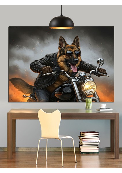 Motosikletli Çoban Köpeği Sürüyor Dekoratif Kanvas - Mdf Ahşap Tablo fiyatları