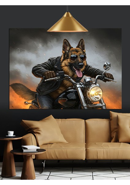 Motosikletli Çoban Köpeği Sürüyor Dekoratif Kanvas - Mdf Ahşap Tablo fırsatları