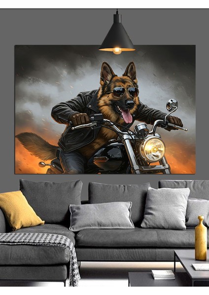 Motosikletli Çoban Köpeği Sürüyor Dekoratif Kanvas - Mdf Ahşap Tablo indirimleri