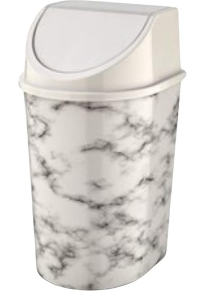 Kapaklı Çöp Kovası, Mermer Desen Beyaz 10 Litre, Şık Ev ve Ofis Mutfak Banyo Kutusu (Beyaz, 1000ML)