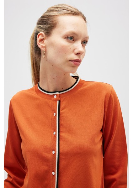 Paris, Çizgi Detaylı Kadın Triko Hırka - Yanık Turuncu fiyatları