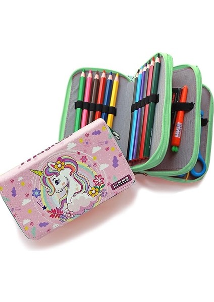 Kalem Kutusu Unicorn Bahar Temalı Kawai Organizer Kalemkutu Vegan Deri Üç Bölmeli Kalemlik- Yeşil, Limmy modelleri